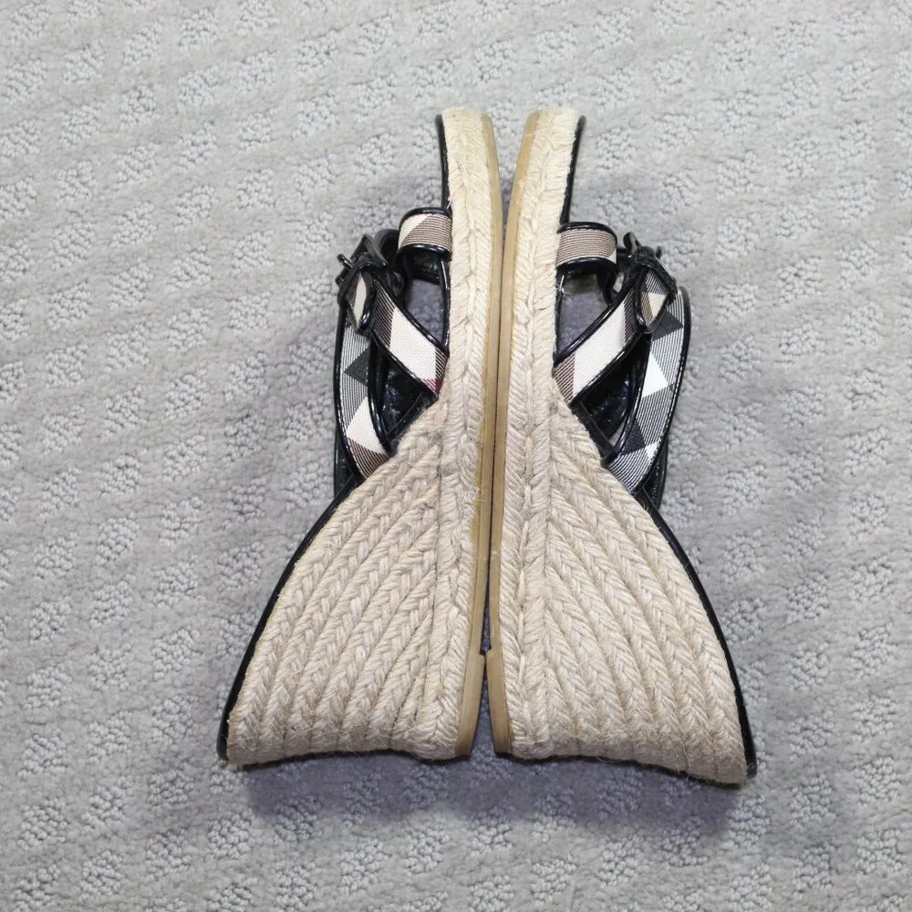 Burberry Beige Nova Check Canvas Espadrille Wedge Thong Sandals EU 39 US 8.5
